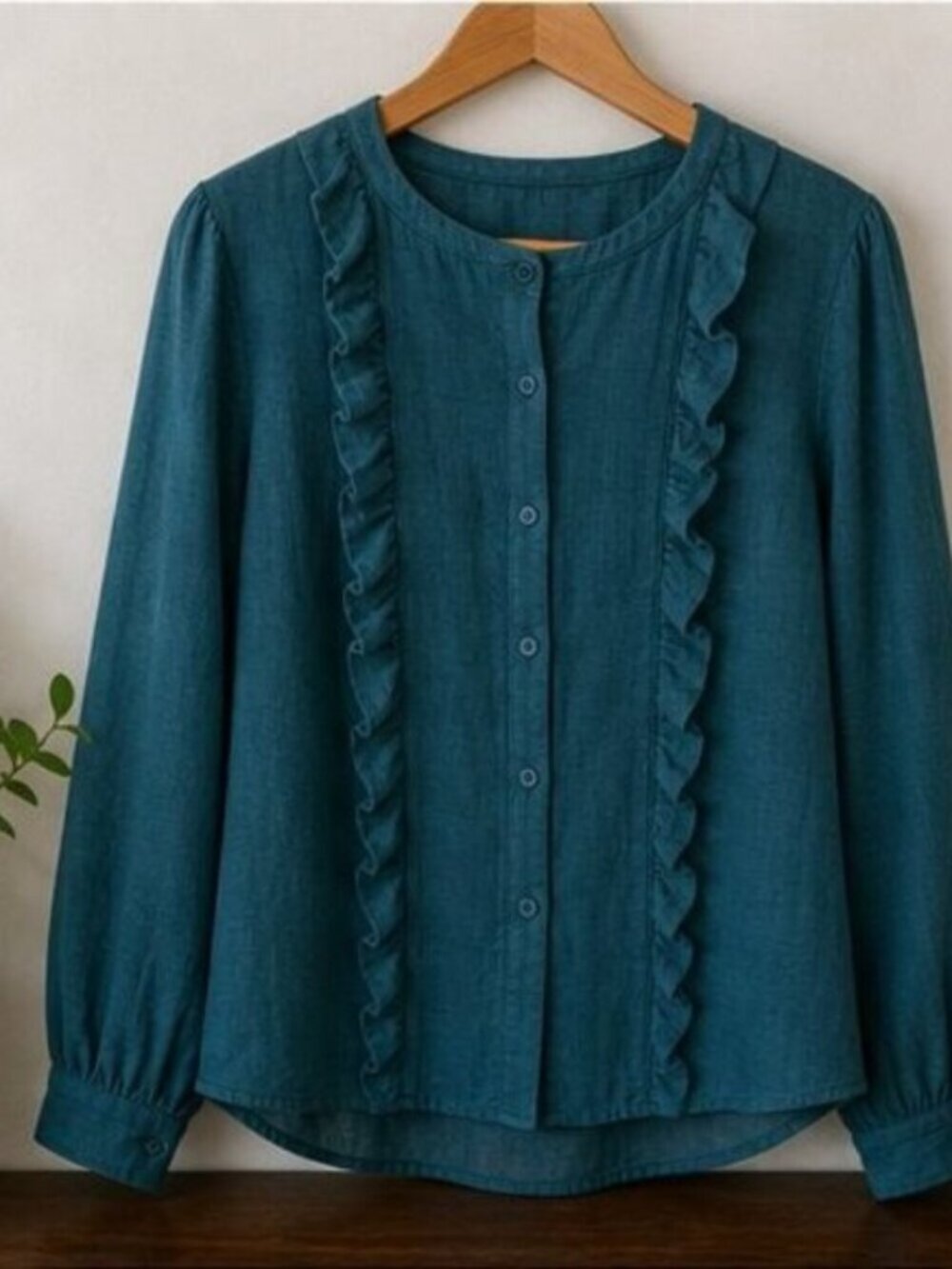 Teal Ruffle Blouse